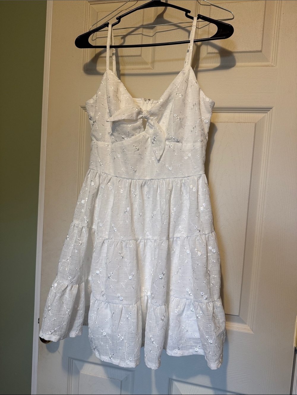 White Eyelet Tie-Front Kids Dress